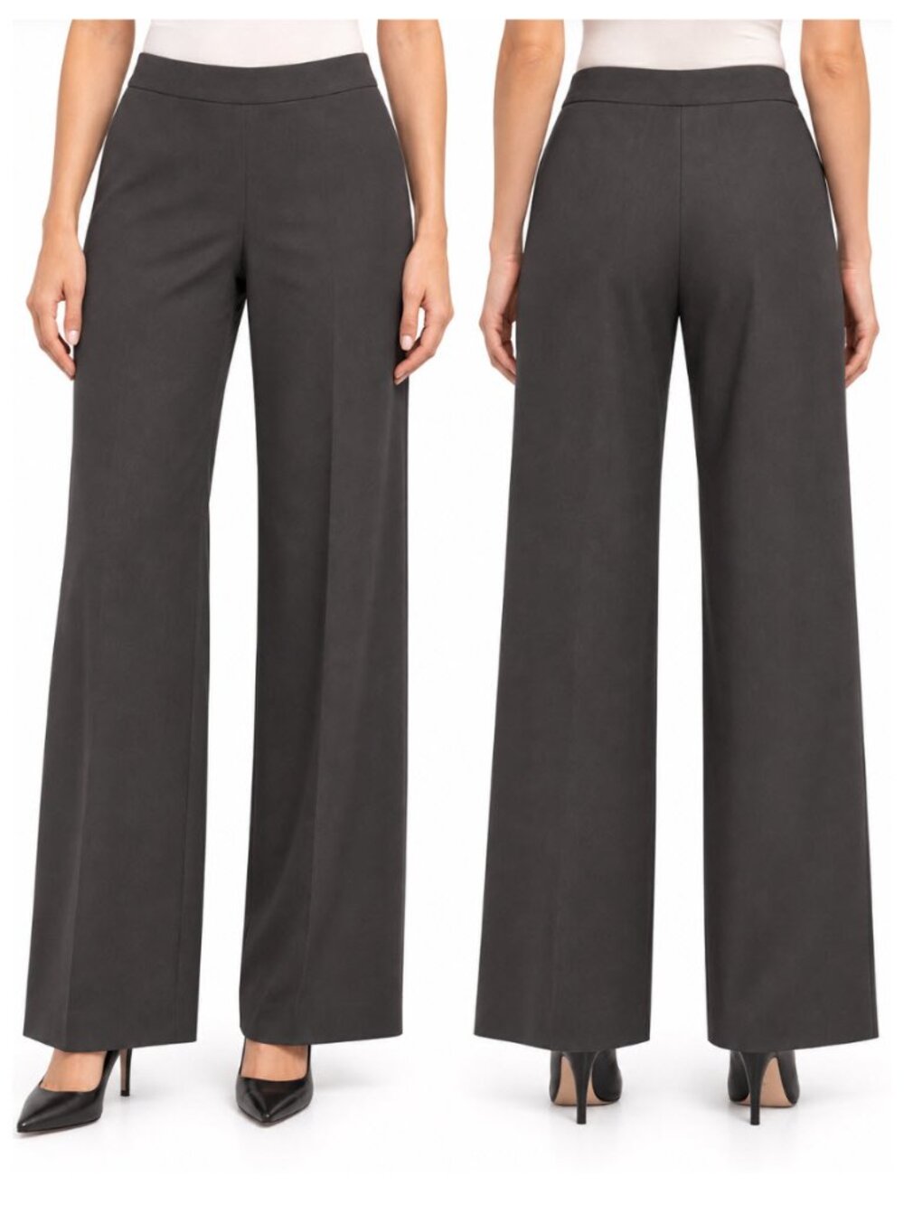 Giorgio Armani Dark Grey 100% Wool Wide Leg Trousers IT 46 US 10 Quiet Luxury